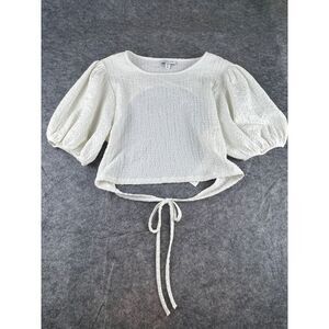 Top Shop White Puff sleeve Crop Backless Blouse‎ Size US 12 UK L Y2K 90s 2000s